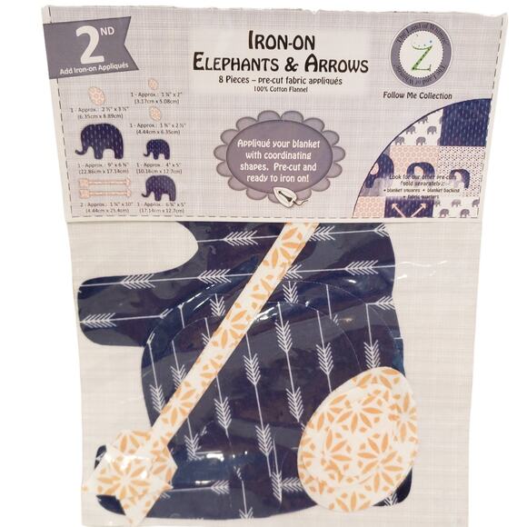 Iron On Elephants and Arrows Pre Cut Fabric Appliques 100% Cotton Flannel - Picture 1 of 12